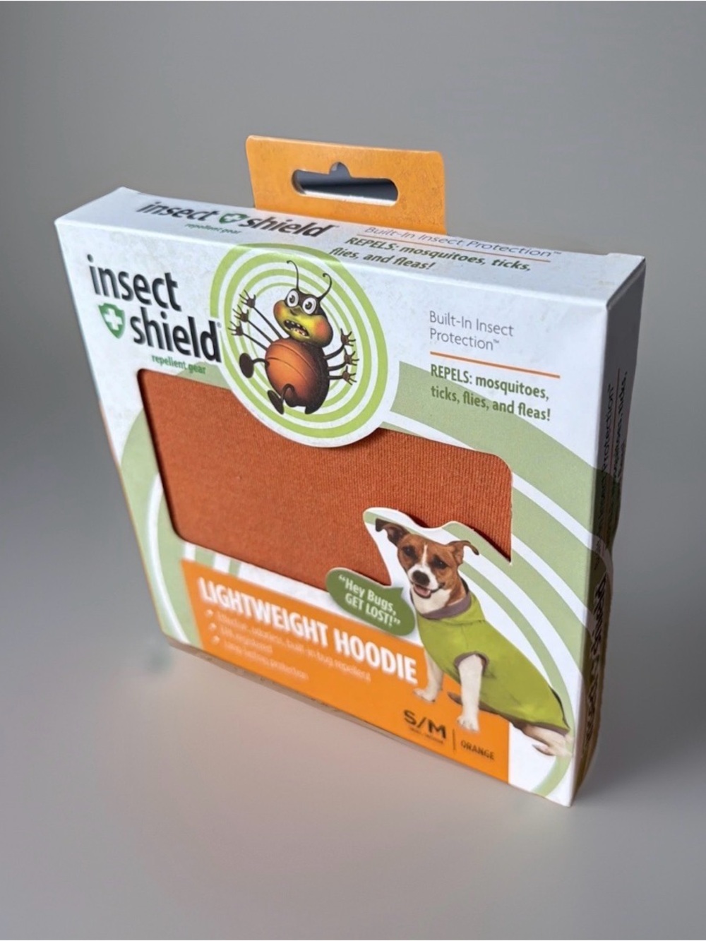Insect Shield Lightweight Hoodie for Dogs (Size S/M. Orange). New In Box.